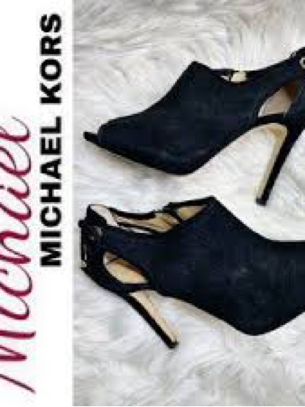 Michael Kors Black Suede Open-Toe Stiletto Booties with Cutout Heel